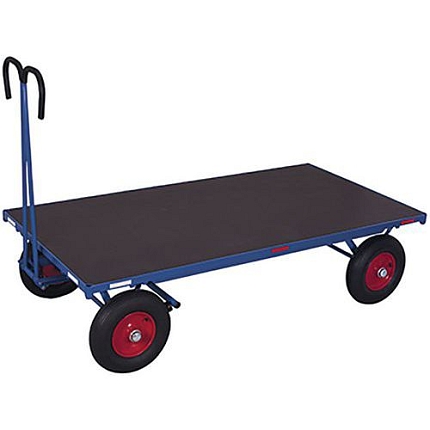 Plošinový vozík s tažným madlem, do 1 000 kg, modrý, nafukovací kola, 126,5 x 80 x 134 cm