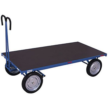 Plošinový vozík s tažným madlem, do 1 250 kg, modrý, plná kola, 206,5 x 100 x 134 cm