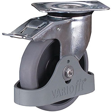 Termoplastické pojezdové kolo s přírubou, 125 x 30 mm, kuličkové ložisko, otočné s brzdou