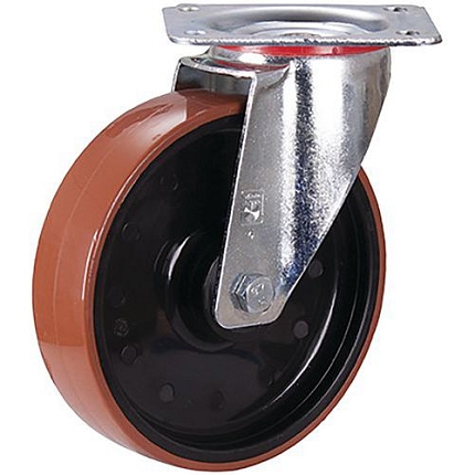 Polyuretanové pojezdové kolo s přírubou, 200 x 50 mm, kuličkové ložisko, otočné