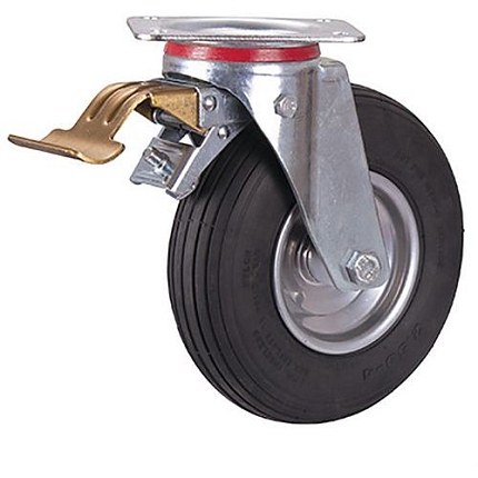 Nafukovací pojezdové kolo s přírubou, 230 x 65 mm, válečkové ložisko, otočné s brzdou