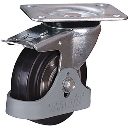 Gumové pojezdové kolo s přírubou, 125 x 40 mm, kuličkové ložisko, otočné s brzdou