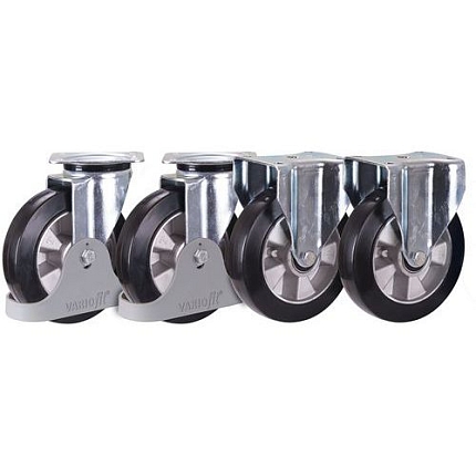 Sada 2 pevných a 2 otočných kol, pryžová, 125 x 40 mm