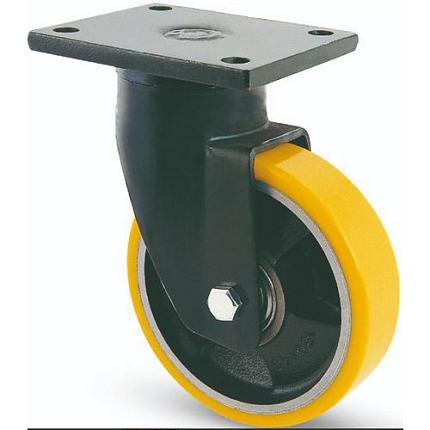 Polyuretanové transportní kolo s přírubou, průměr 300 mm, otočné, kuličkové ložisko