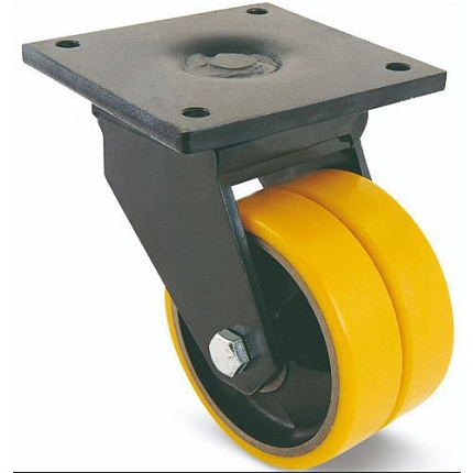 Dvojitá polyuretanová transportní kola s přírubou, otočná, kuličková ložiska