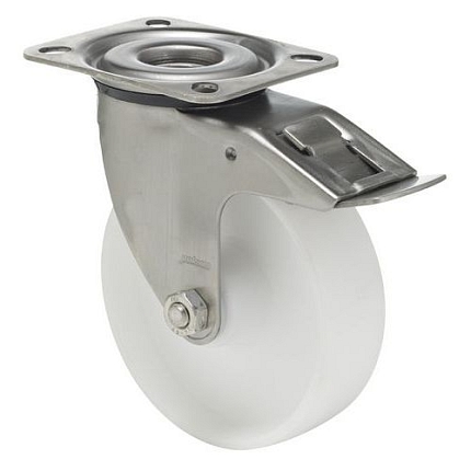 Polyamidová transportní kola s přírubou, otočná s brzdou, kluzná ložiska