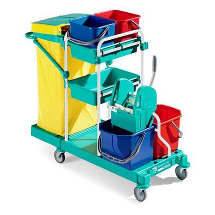 Úklidový vozík s pákovým ždímačem TTS, objem 2 x 15 l a 2 x 12 l