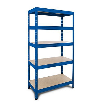 Kovový regál Manutan Expert Rapid 3, 180 x 90 x 60 cm, 250 kg/police, 5 dřevovláknitých HDF polic, modrý