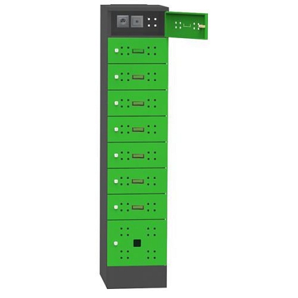 Skříň na dobíjení mobilních zařízení Olivia, SCHUKO, USB port, 8 boxů