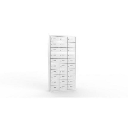 Svařovaná skříň na osobní věci Ron I, 30 boxů, cylindrický zámek, šedá/šedá