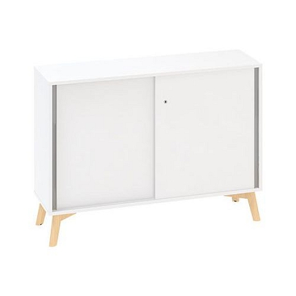 Nízká skříň Alfa Root s posuvnými dvířky, 1 police, 120 x 45 x 88,7 cm, bílá