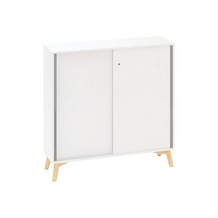 Nízká skříň Alfa Root s posuvnými dvířky, 2 police, 120 x 45 x 121,5 cm, bílá