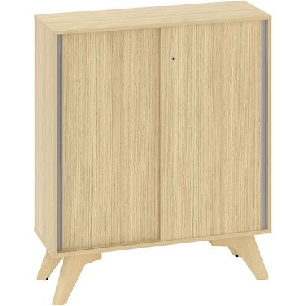 Nízká skříň Alfa Root s posuvnými dvířky, 2 police, 100 x 45 x 121,5 cm, dub