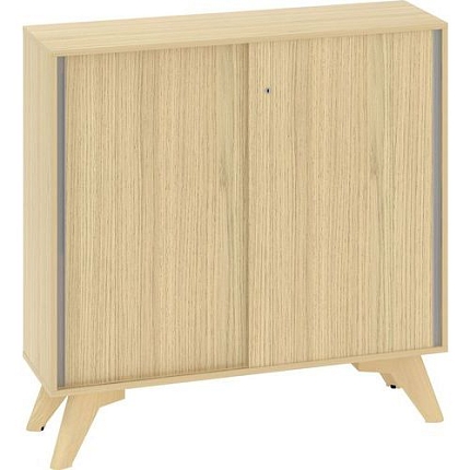 Nízká skříň Alfa Root s posuvnými dvířky, 2 police, 120 x 45 x 121,5 cm, dub