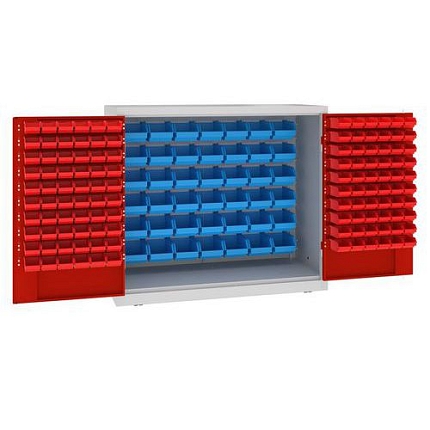 Kovová dílenská skříň s boxy, 104 x 120 x 50 cm, šedá/červená