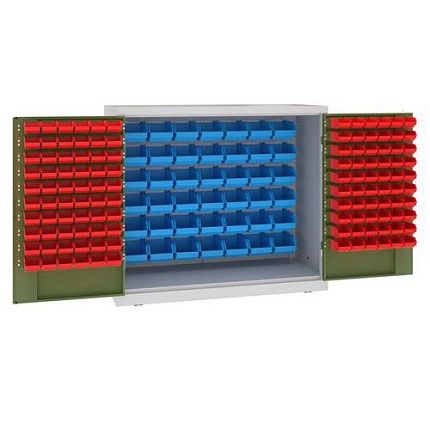 Kovová dílenská skříň s boxy, 104 x 120 x 50 cm, šedá/zelená