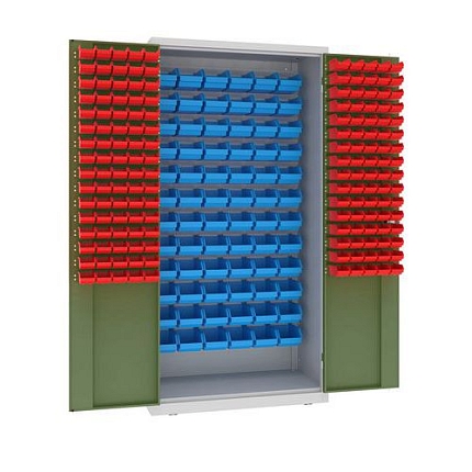 Kovová dílenská skříň s boxy, 199 x 100 x 50 cm, šedá/zelená