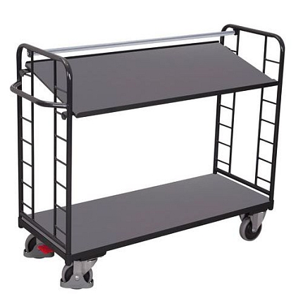 Vysoký policový vozík s madlem a šikmými policemi, 2 police, 127,5 x 180,5 x 65 cm, šedý