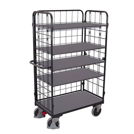 Policový vozík se 3 mřížovými stěnami, 5 polic, do 500 kg, 119 x 72,5 x 182 cm, šedý