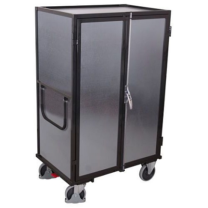 Skříňový policový vozík s křídlovými dveřmi, 5 polic, do 500 kg, 131,5 x 91 x 181 cm, šedý