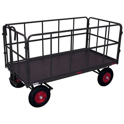 Ruční vozík s tažným madlem a 4 bočnicemi, do 1 000 kg, nafukovací kola, šedý, 206,5 x 101,5 x 134 cm