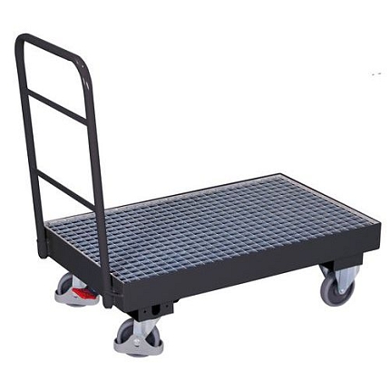 Pojízdná záchytná vana s roštem, do 250 kg, 42,5 l, 110 x 60 x 101 cm, šedá