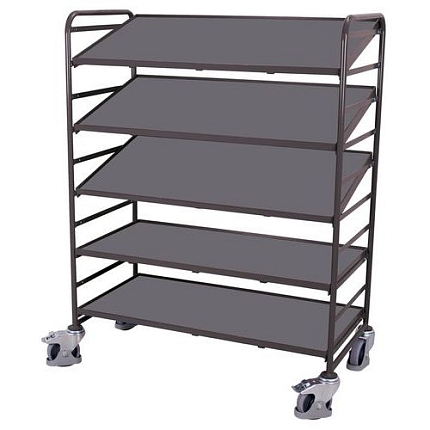 Policový vozík Euro se šikmými policemi, 5 polic, 135 x 66,5 x 170 cm, šedý