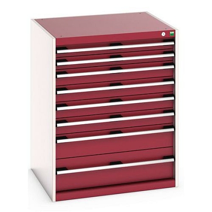 Dílenská zásuvková skříň Bott Cubio 200, 100 x 80 x 75 cm, 8 zásuvek, šedá-červená