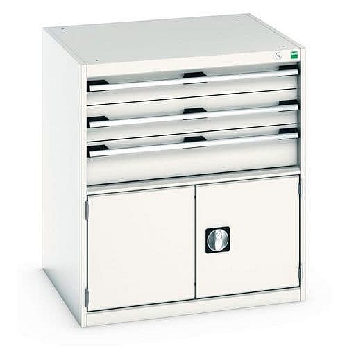 Dílenská zásuvková skříň Bott Cubio 200, 90 x 80 x 75 cm, 3 zásuvky, 1 skříňka, šedá-šedá