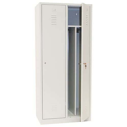 Montovaná šatní skříň s mezistěnou Manutan Expert IS, 2 oddíly, cylindrický zámek, šedá/šedá