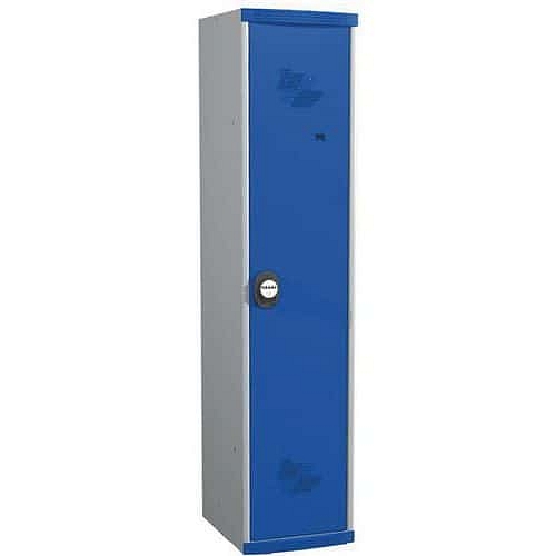 Svařovaná šatní skříň s mezistěnou Acial, 1 oddíl, 400 mm, kódový zámek, šedá/modrá