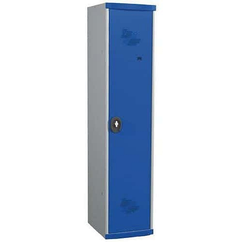 Svařovaná šatní skříň s mezistěnou Acial, 1 oddíl, 400 mm, cylindrický zámek, šedá/modrá