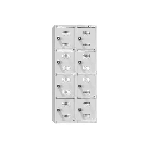 Boxová dobíjecí skříň s mincovním zámkem, 800 x 500 x 1850 mm, zásuvka E, montáž, EUR, šedá-modrá