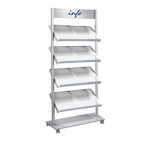 Pojízdný prezentační stojan Rico, 4 přihrádky, 12 x A4