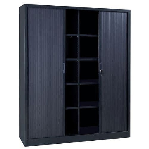 Vysoká kovová spisová skříň Manutan Expert s roletou, 198 x 180 x 45 cm, antracit