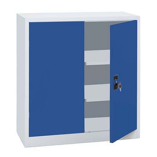 Nízká kovová spisová skříň Manutan Expert Steel, 100 x 120 x 42,3 cm, šedá/modrá