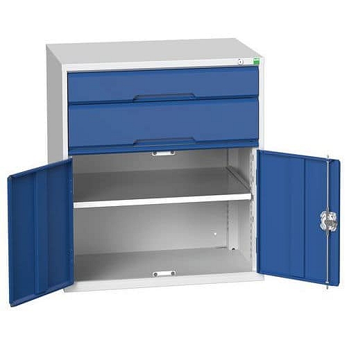 Dílenská zásuvková skříň Bott Verso, 90 x 80 x 55 cm, 2 zásuvky, 1 skříňka, šedá-modrá