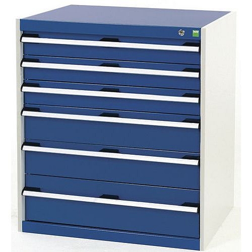 Dílenská zásuvková skříň Bott Cubio, 90 x 80 x 52,5 cm, 6 zásuvek, šedá-modrá