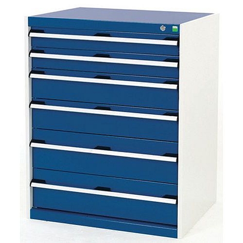 Dílenská zásuvková skříň Bott Cubio, 100 x 80 x 65 cm, 6 zásuvek, šedá-modrá