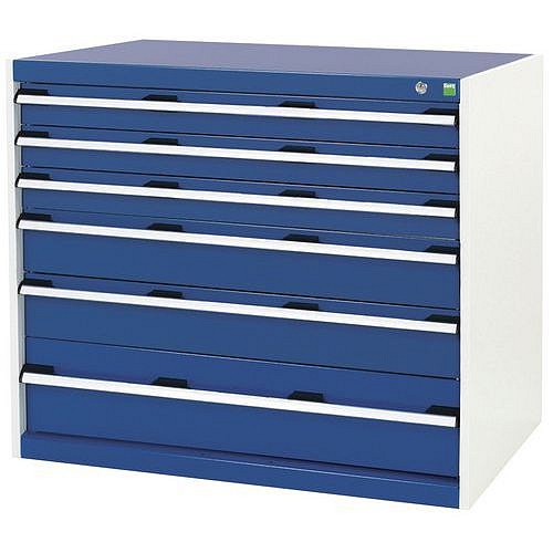 Dílenská zásuvková skříň Bott Cubio, 90 x 105 x 65 cm, 6 zásuvek, šedá-modrá