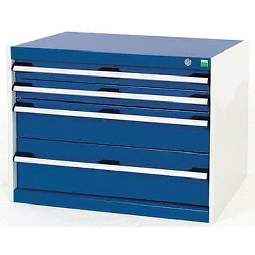 Dílenská zásuvková skříň Bott Cubio, 60 x 80 x 75 cm, 4 zásuvky, šedá-modrá