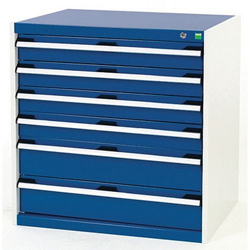 Dílenská zásuvková skříň Bott Cubio, 80 x 80 x 75 cm, 6 zásuvek, šedá-modrá