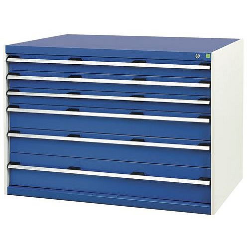 Dílenská zásuvková skříň Bott Cubio, 90 x 130 x 75 cm, 6 zásuvek, šedá-modrá