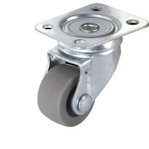 Gumové termoplastické transportní kolo s přírubou, průměr 30 mm, otočné s brzdou, kluzná ložiska