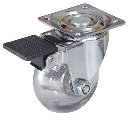 Polyuretanové transportní kolo s přírubou, průměr 50 mm, otočné s brzdou, kuličkové ložisko