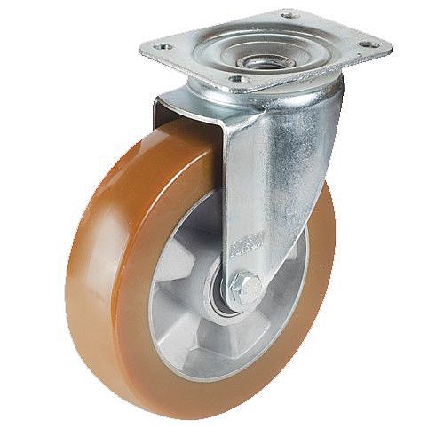 Polyuretanové transportní kolo s přírubou, průměr 160 mm, otočné, kuličková ložiska