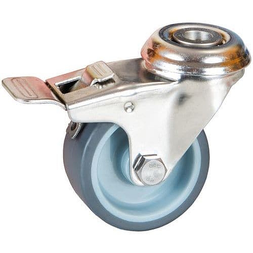 Gumové transportní kolo se středovým otvorem, průměr 100 mm, otočné s brzdou, kluzné ložisko