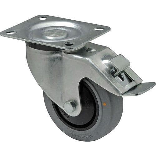 Gumové antistatické transportní kolo s přírubou, průměr 100 mm, otočné s brzdou, kuličkové ložisko