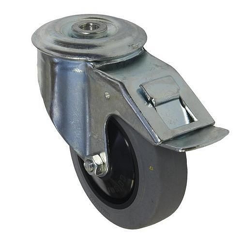 Antistatická gumová přístrojová kola se středovým otvorem, průměr 80 - 125 mm, otočná s brzdou, kuličková ložiska