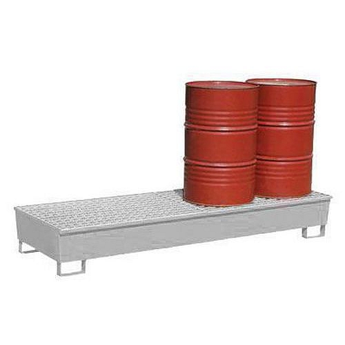 Ocelová záchytná vana Manutan Expert, pro 4 sudy, dlouhé provedení, kapacita 440 l, pozink